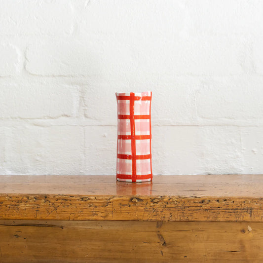 Pink and Red Gingham Vase